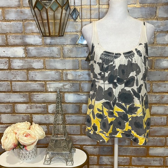 American Eagle Outfitters Tops - American Eagle White, Gray, & Yellow Graphic Print Knit Tank Top, Women’s Size M